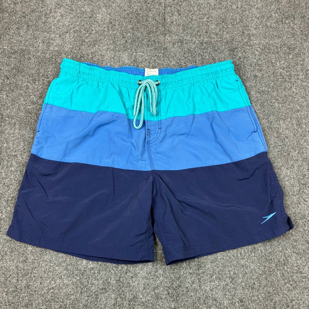 90s Y2K Speedo Mens Swim Trunks Size Large Colorblock Mesh Lined Board Shorts